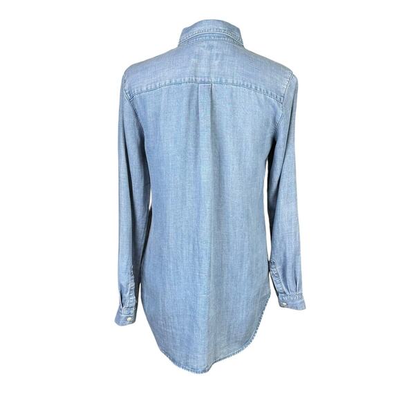 Ann Taylor LOFT Chambray Blue Softened Long Sleeve Relaxed Popover Tunic Shirt - Picture 2 of 12